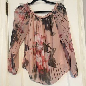 White House Black Market Women's Pink Floral Blouse, Sz S